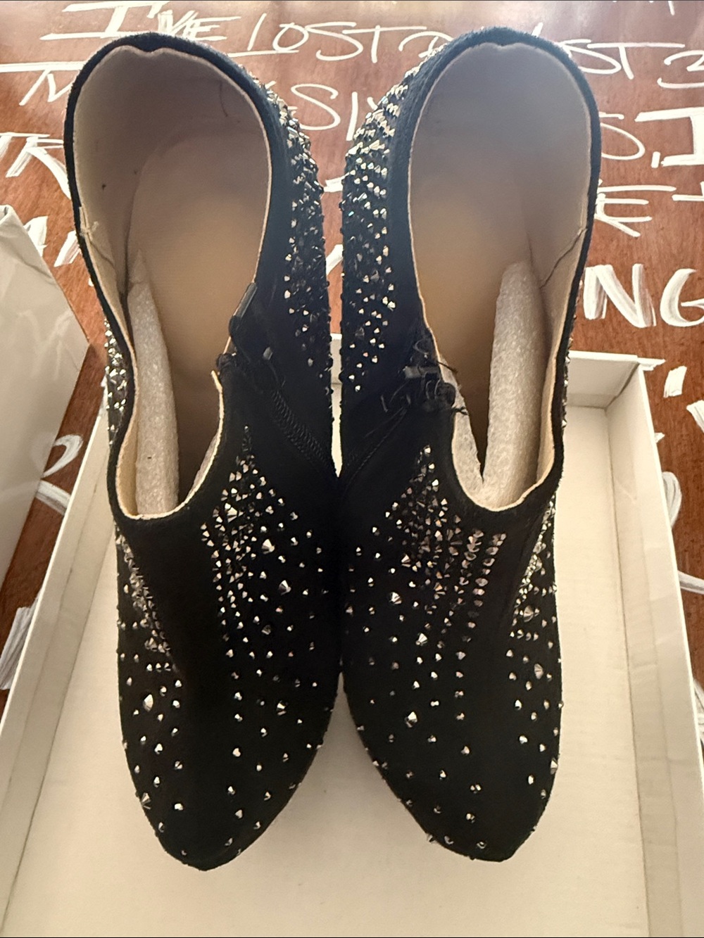 Black size 36 Crystal-Embellished Women's High Heel Booties - Picture 7 of 9